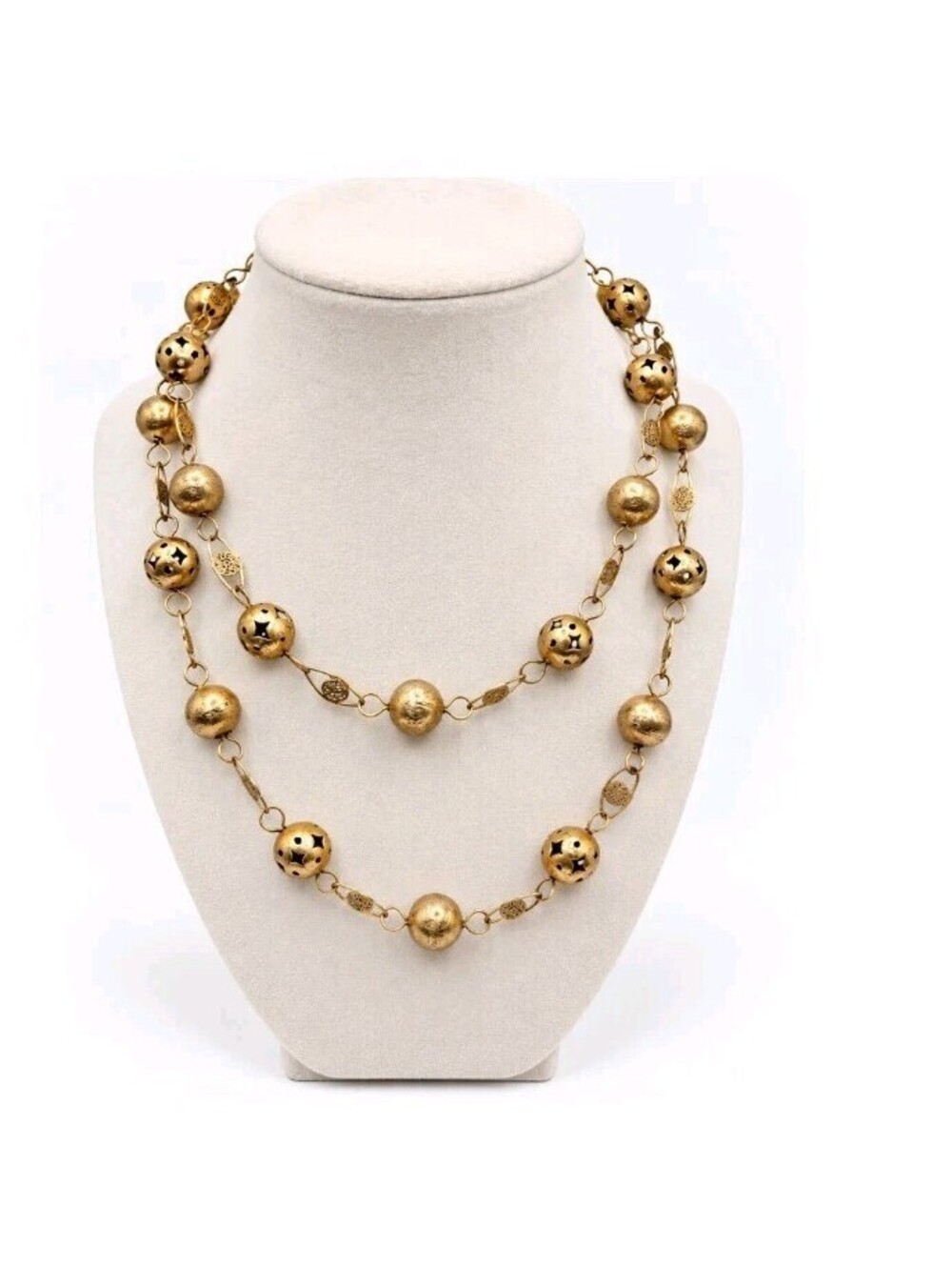 Vintage Yemenite Style Filigree Bead Long Necklace – Gold Tone